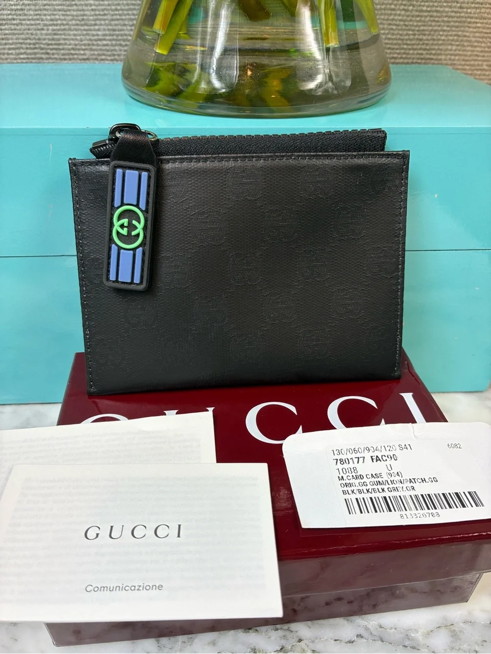 Gucci GG Crystal Black Leather Men’s Zip Card Case Wallet - NWT Authentic